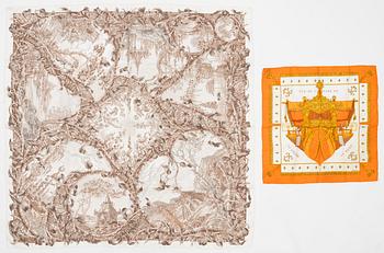 Hermès, two silk scarves.