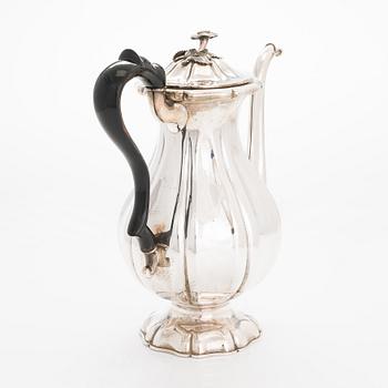 A Swedish 19th-century silver coffee pot, maker's marks of Gustaf Folcker, Stockholm 1844.