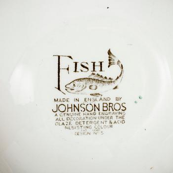 FISKSERVIS, 12 delar, flintgods, "Fish", Johnson Bros, England, 1900-tal.