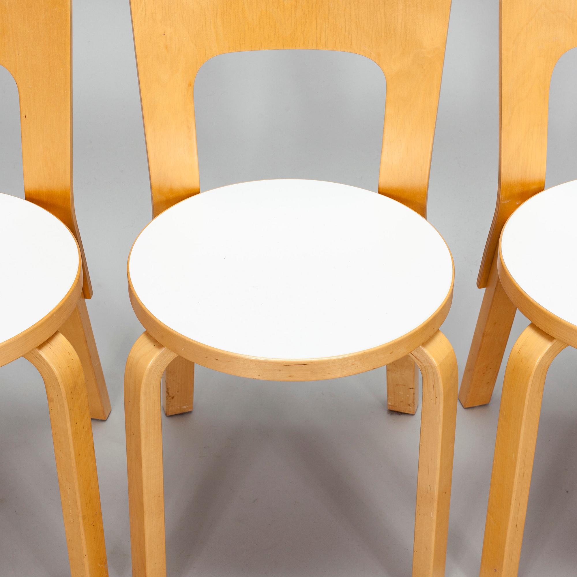 Alvar Aalto, four '66' chairs for Artek, late 20th century.