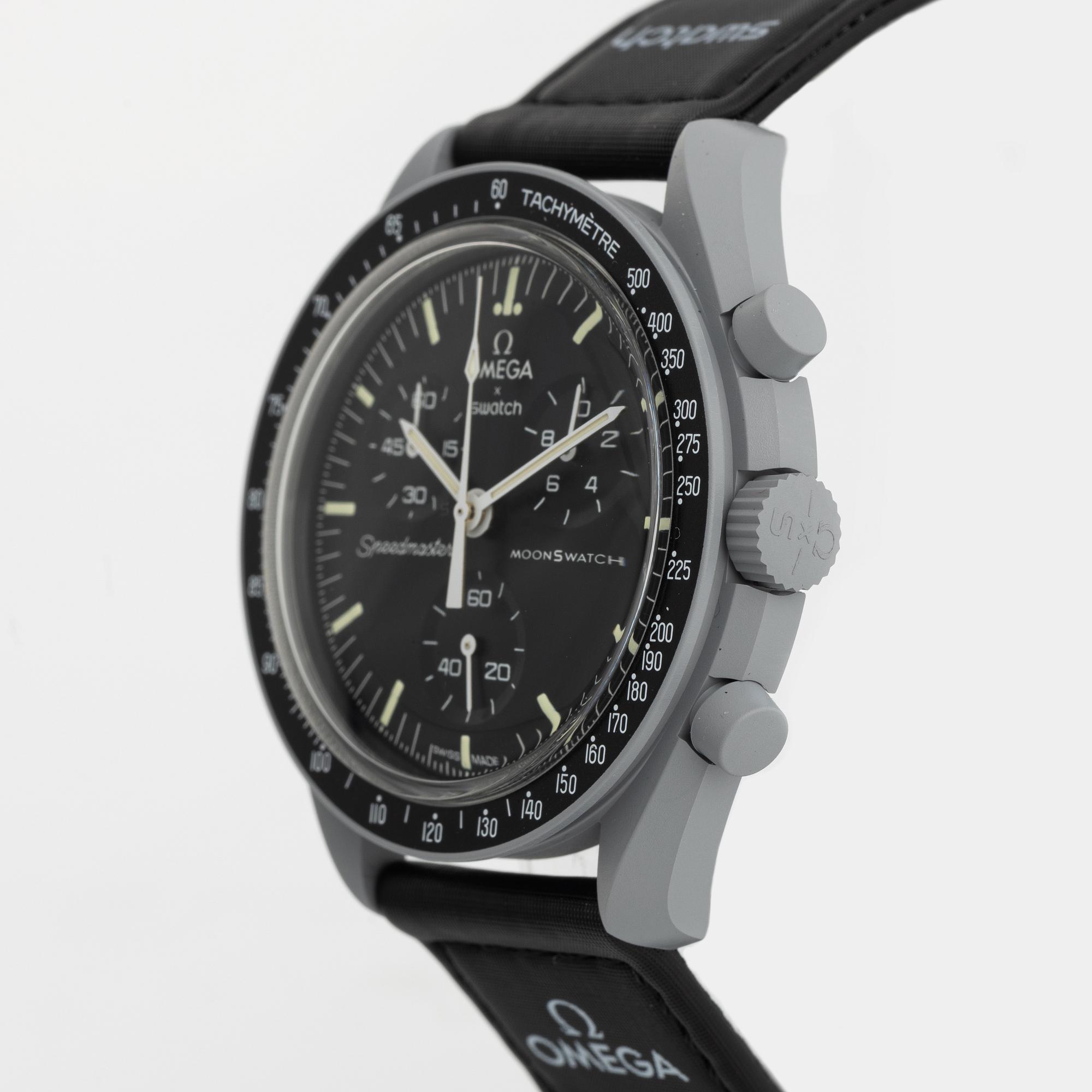Swatch/Omega, MoonSwatch, "Mission to the Moon", chronograph, wristwatch, 42 mm.