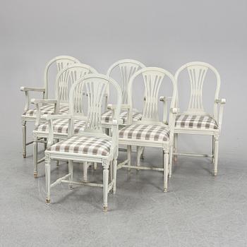 Six second half of the 20th Century Gustavian style armchairs.