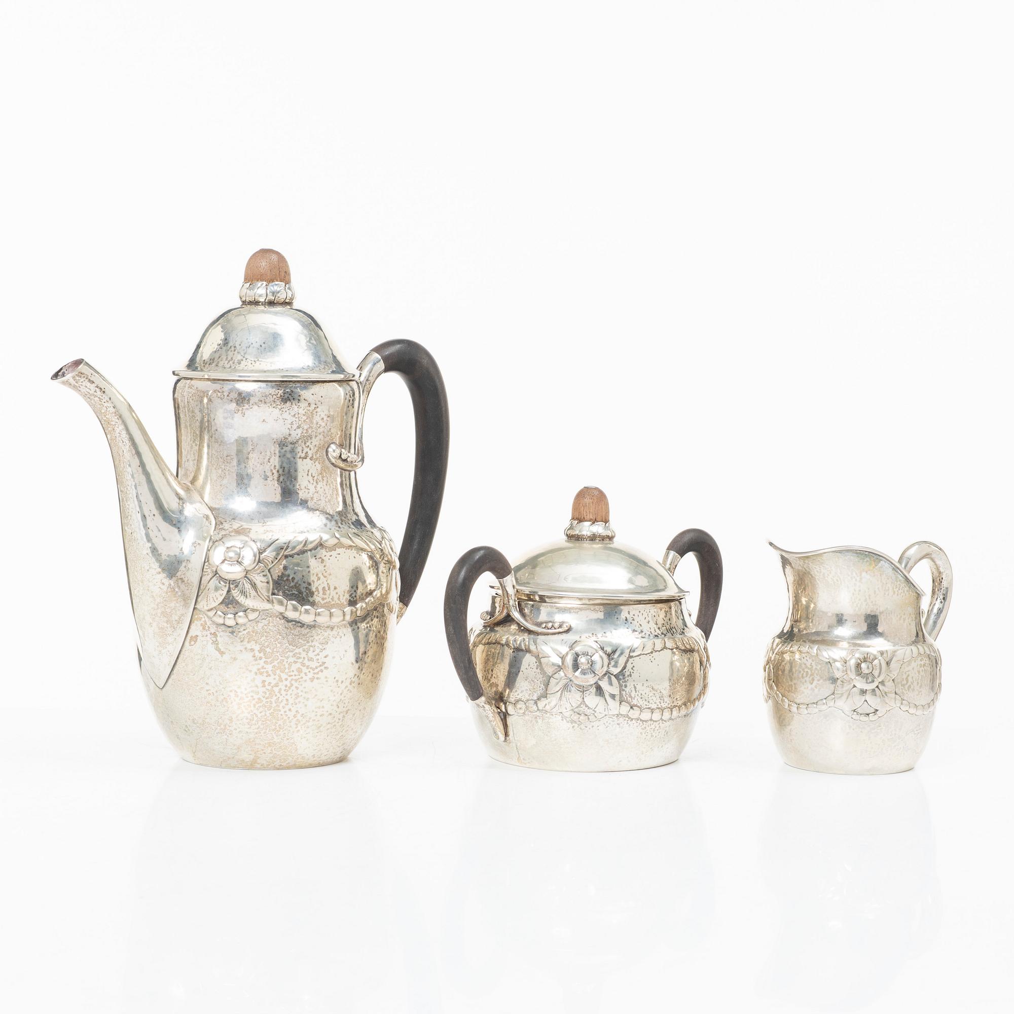 Evald Nielsen, Coffee service, 3 pieces, silver, Denmark 1920.