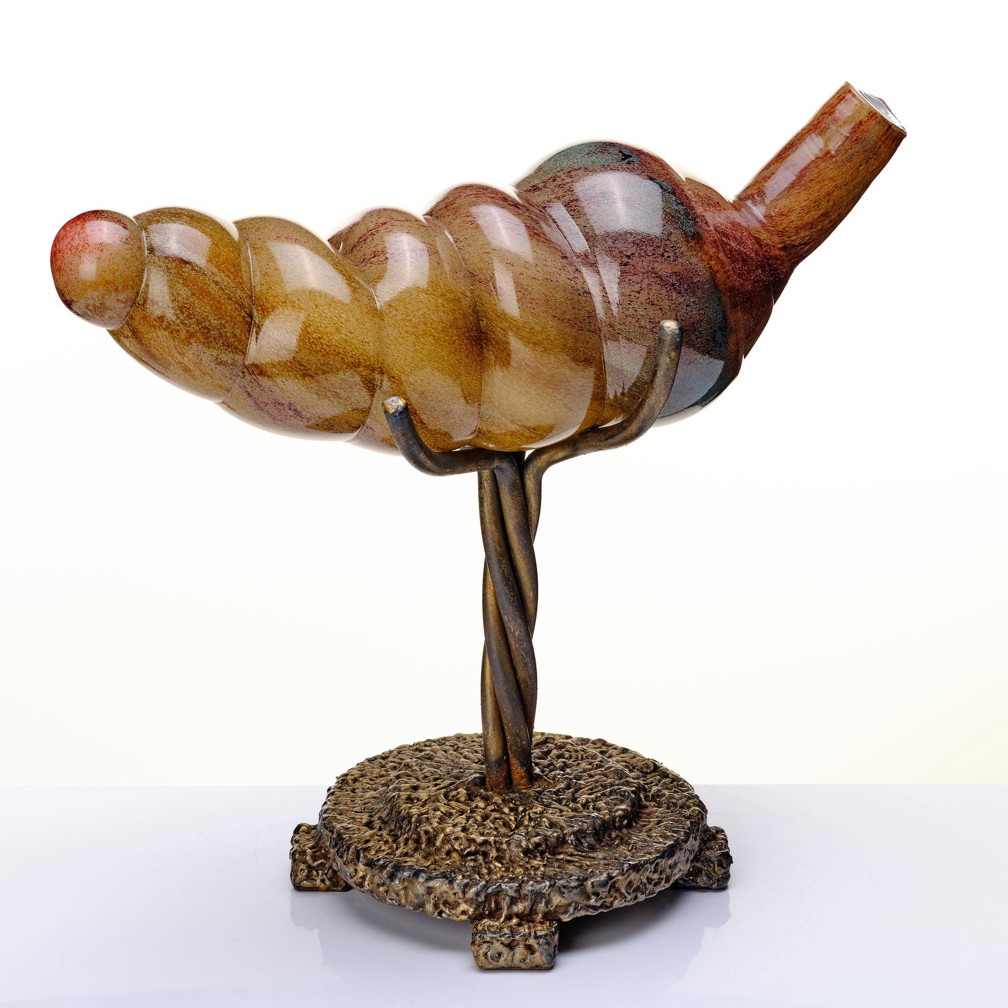 glasskulptur, "Utan titel" på bronsställ, 1998.