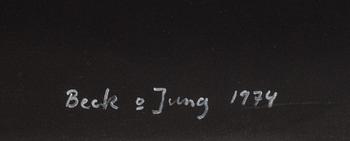 BECK & JUNG, 2 st. (HOLGER BÄCKSTRÖM & BO LJUNGBERG),  färgserigrafi, signerade o numrerade, daterade 1974.