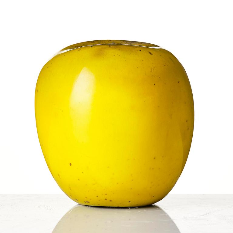 Hans Hedberg, a yellow glazed faience sculpture of an apple, Biot, France.