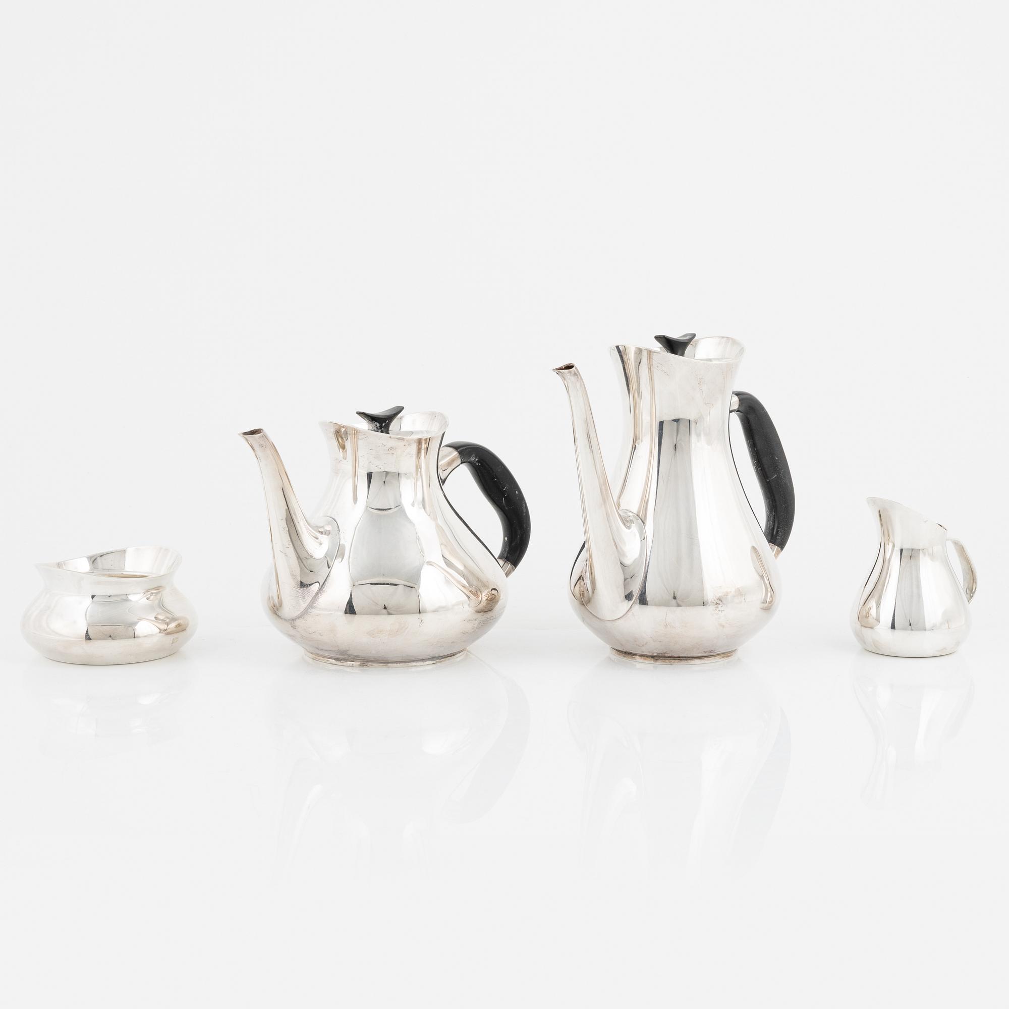 Hans Bunde, kaffe- och teservis, nysilver, 4 delar, Cohr, Danmark 1950-tal.