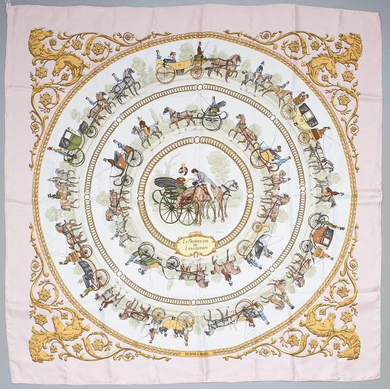 A Hermès silk scarf, "La Promenade de Longchamps".