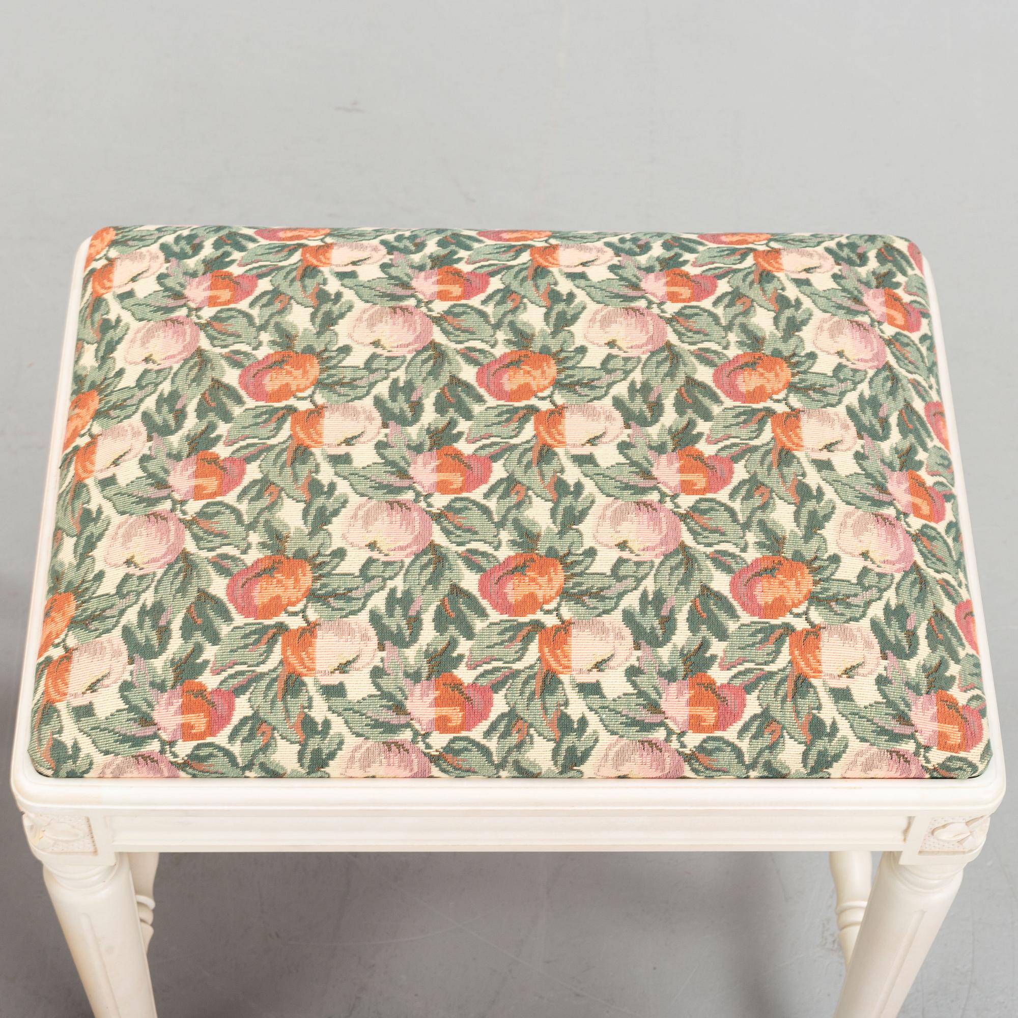 A dining table with eight chairs and a stool, Gustavian style, second half of the 20th Century.