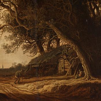 Jan Jacobsz. van der Croos, Landscape with figures outside a cottage.