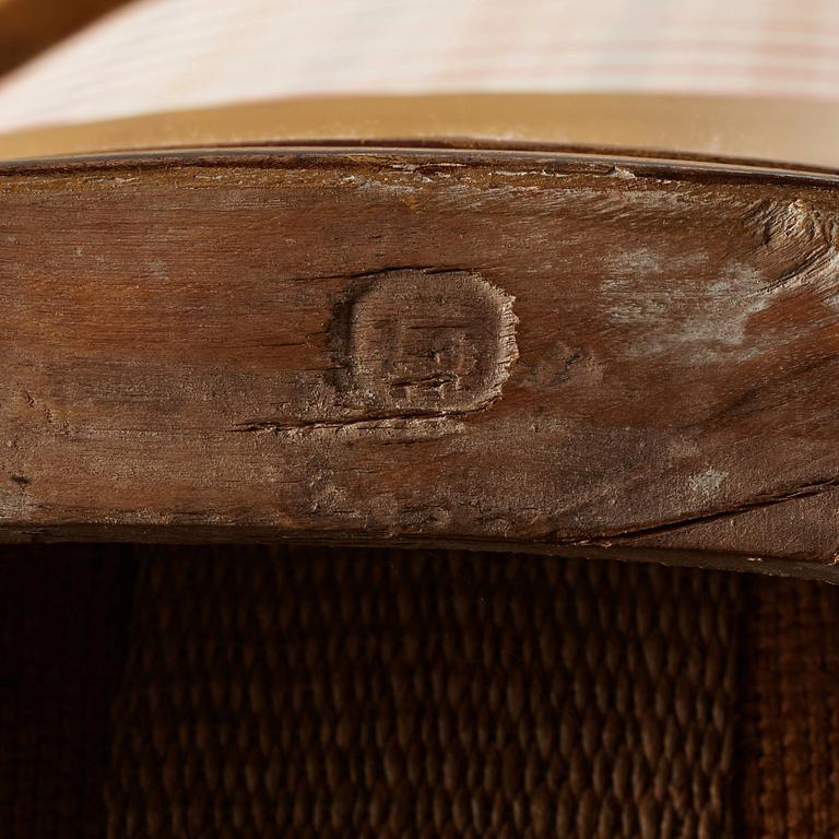 A pair of Gustavian armchairs by Johan Öhrmark (master in Stockholm 1761-1780's).