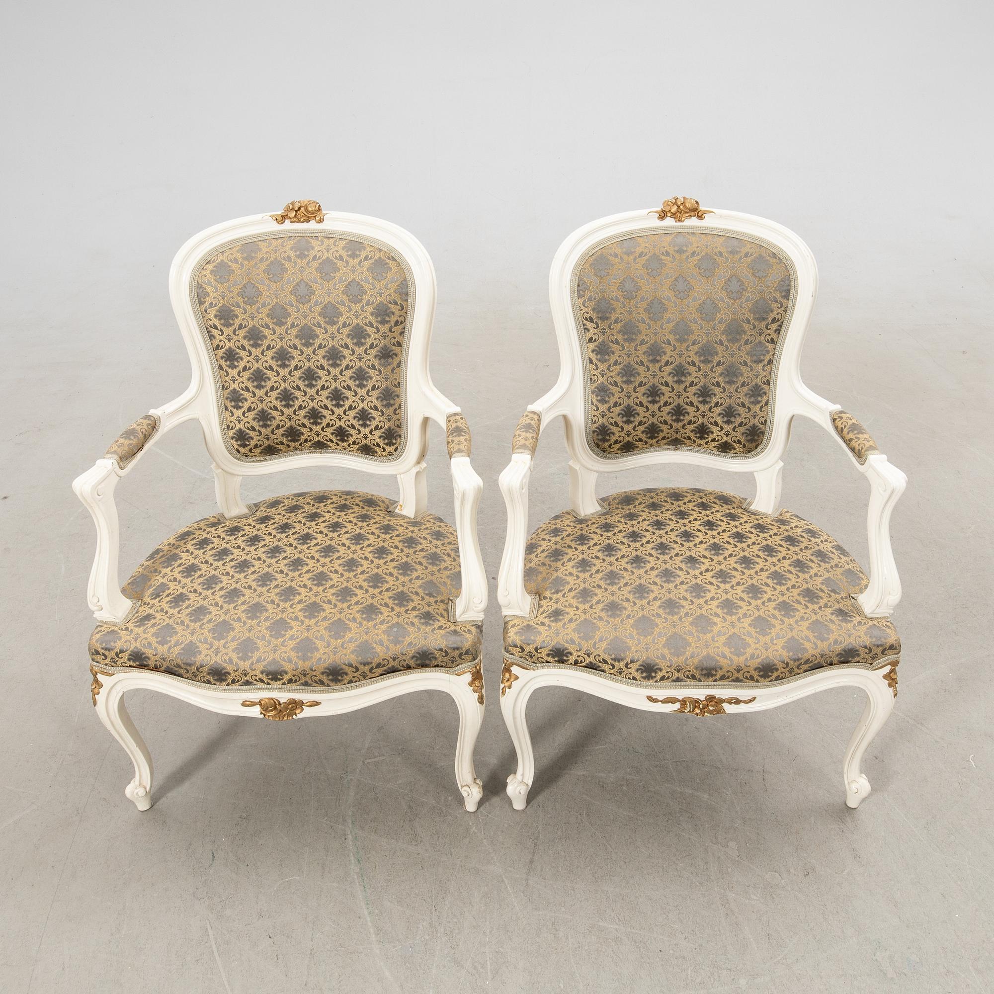 Karmstolar ett par Rokoko-stil 1900-talets andra hälft.