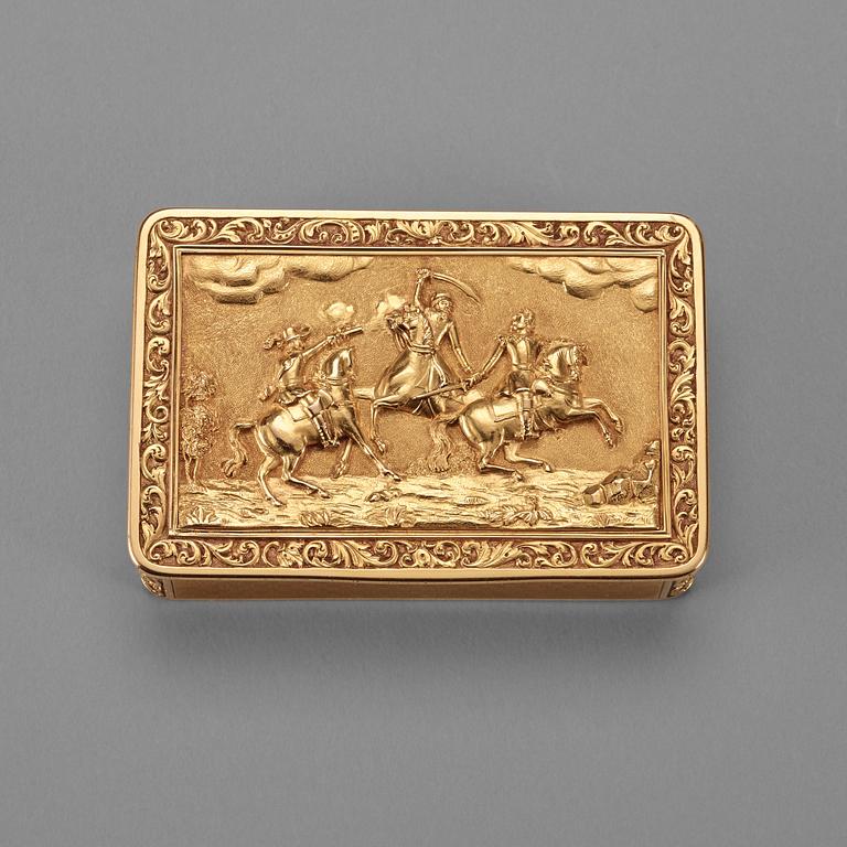 A Swedish 19th century gold snuff-box, marks of Gustaf Möllenborg, Stockholm 1841.
