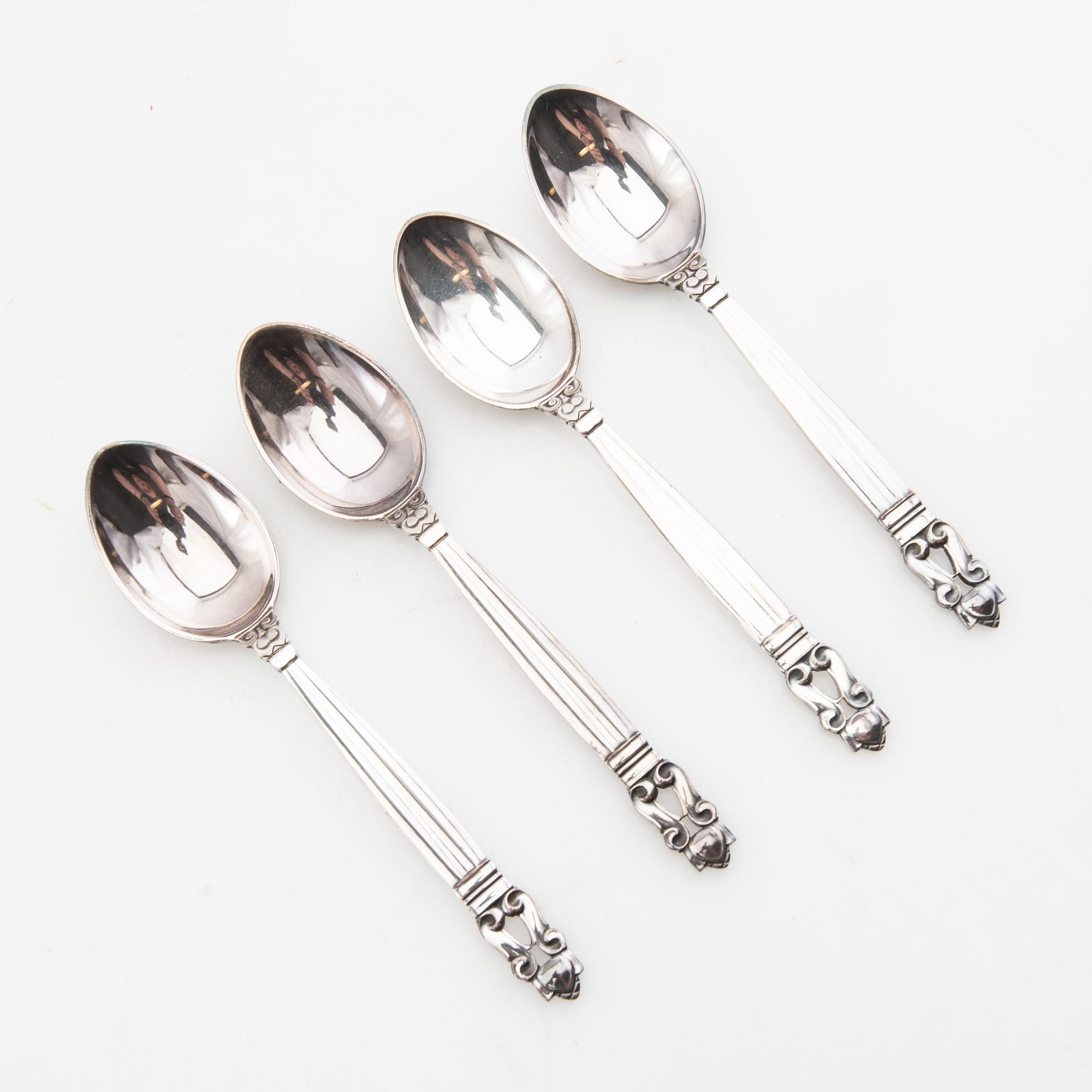 Johan Rohde, skedar 12 st "Konge/Achorn" sterlingsilver för Georg Jensen efter 1945.