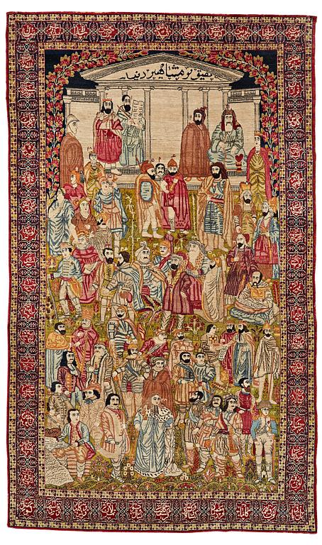 MATTO, an antique Kerman Laver figural, "the Rulers of the World", ca 236,5 x 140,5-143,5 cm.