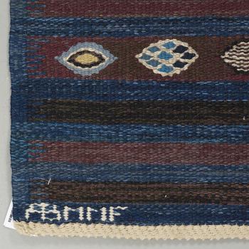 BARBRO NILSSON, carpets, 2 pieces, flat weave, 238,5 x 101 resp. 181,5 x 81 cm, "Blåbär, mörk", signed AB MMF BN.