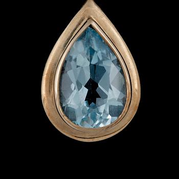EARRINGS, pear cut blue topaz and carré cut garnets.