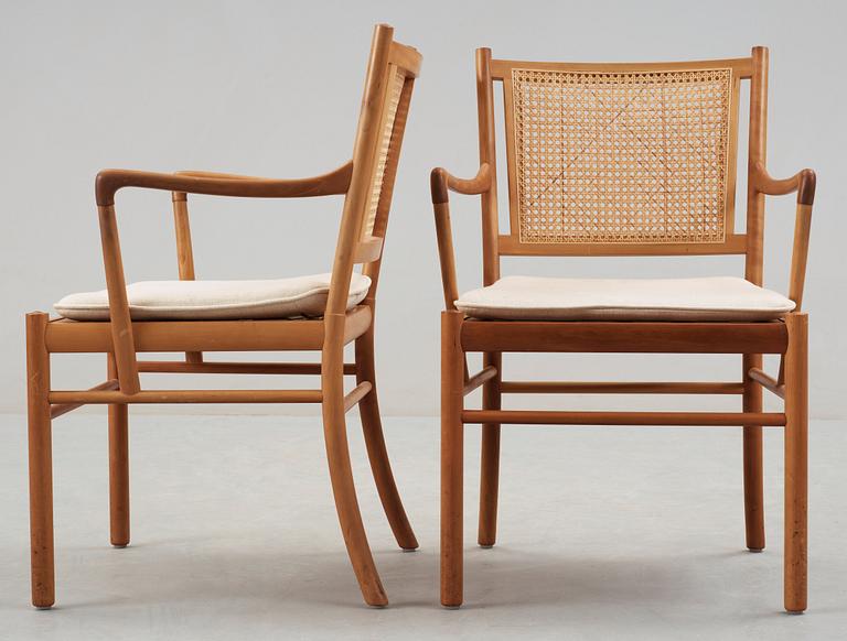 A set of six Ole Wanscher cherry and ratten armchairs, PJ Jeppesen, Denmark, model PJ 301.