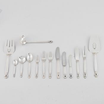 Georg Jensen, a set of 102 pieces of 'Konge/Acorn' sterling silver flatware, design Johan Rohde, Copenhagen.