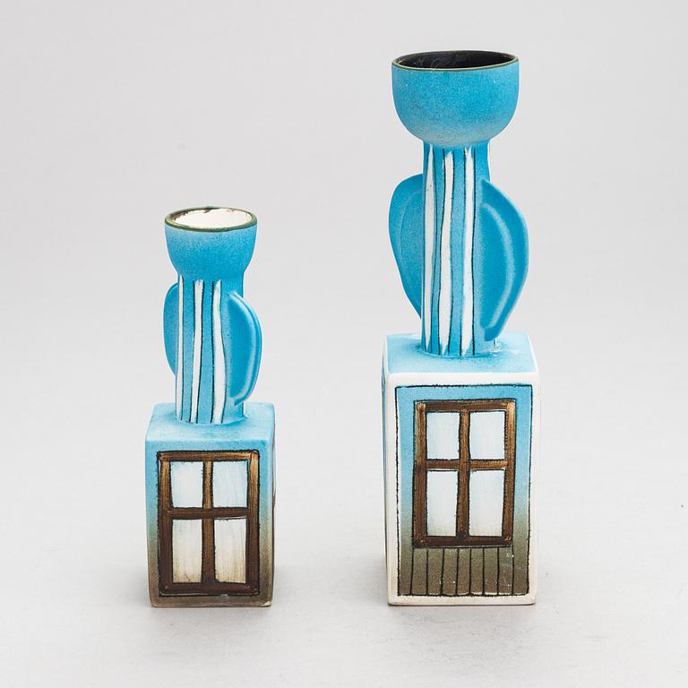 Heljä Liukko-Sundström, two candlesticks signed H L-S and numbered 44/-93, 49/-93 Arabia Finland.