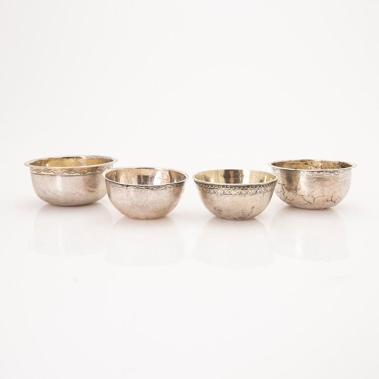 Four beakers, silver, Kristianstad, 18th/19th century.