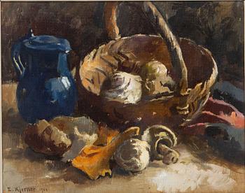 Esther Kjerner, Still Life with Jug and Mushroom Basket.