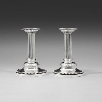 435. A pair of Swedish 18th century silver candlesticks, Petter Eneroth, Stockhol 1786.