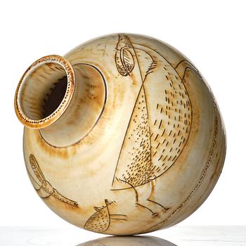 Anders Bruno Liljefors, two stoneware vases, Gustavsberg studio, Sweden ca 1949-50.