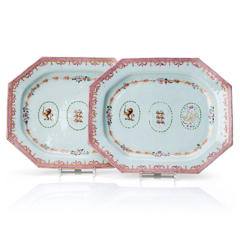 Two famille rose armorial serving dishes, Qing dynasty, Qianlong (1736-95).