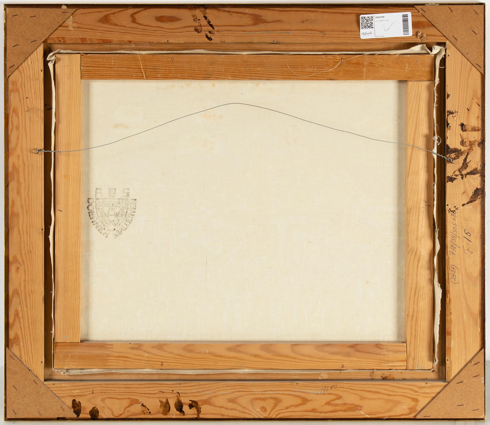 Uno Vallman, oil on canvas, signed and dated 1974.