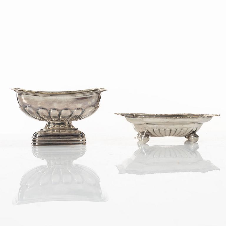 Two Russian silver salt cellars, 19th Century.