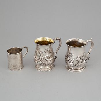 Three silver jugs, London 1743, 1767 and 1805.