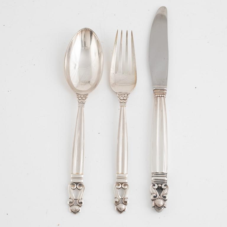 Johan Rohde, a 24-piece sterling silver flat wear set, "Konge/Acorn", Georg Jensen, Denmark.