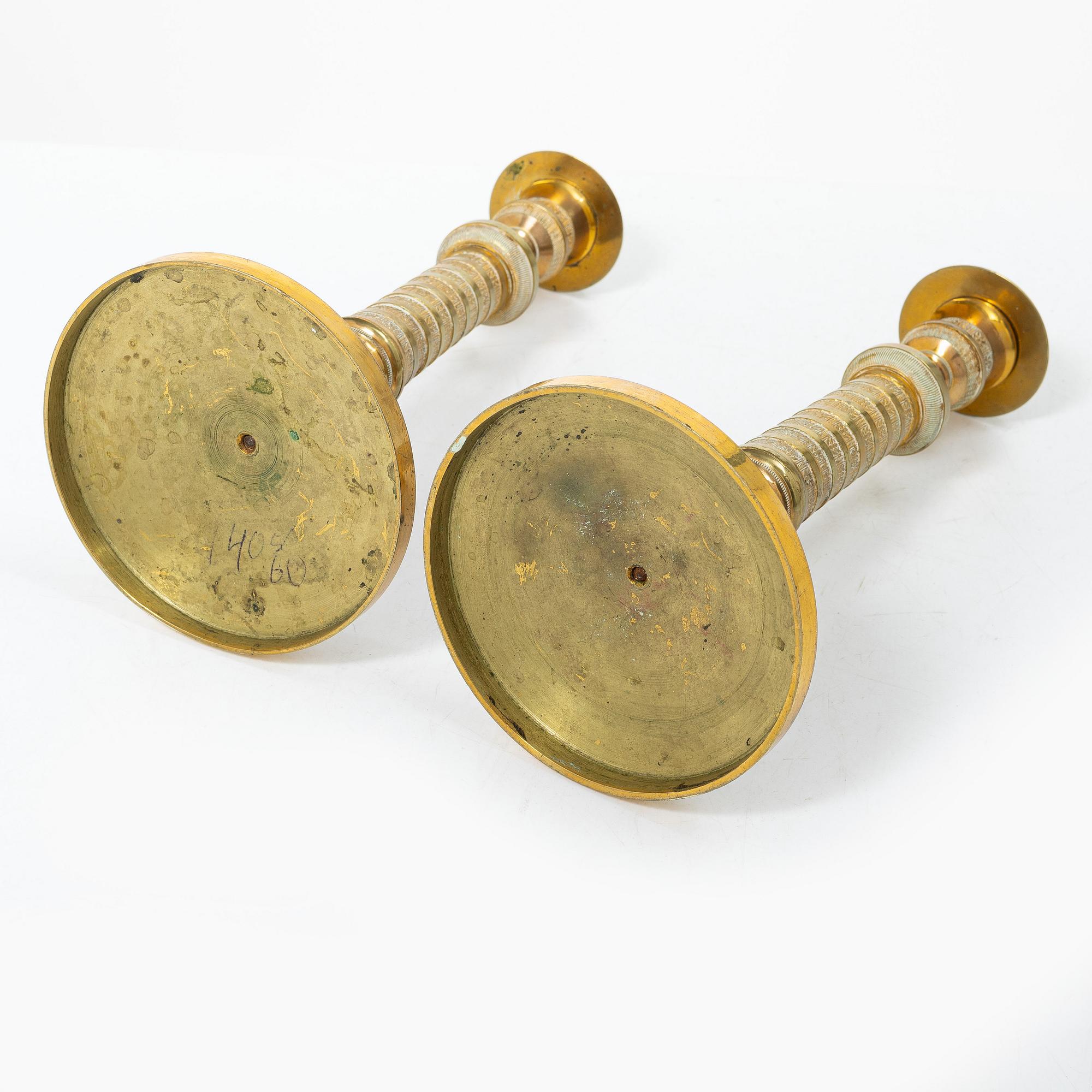 A pair of brass candlesticks, Sweden, 19th century.