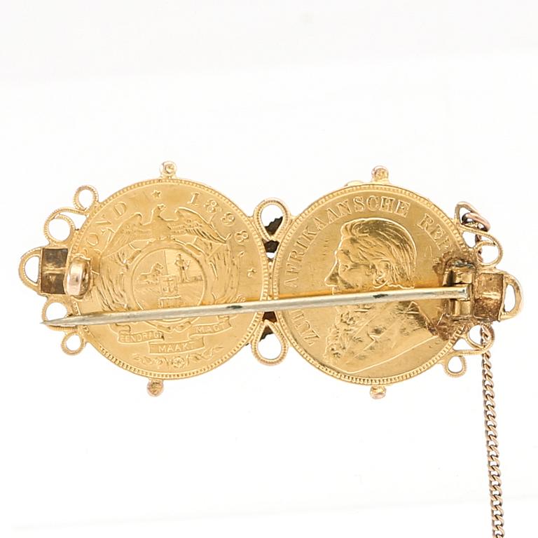 Brooch with 2 gold coins, South Africa 1898.