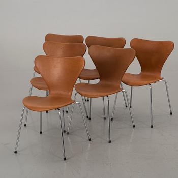 ARNE JACOBSEN, stolar 6 st "Sjuan" för Fritz Hansen Danmark 1900-talets andra hälft.
