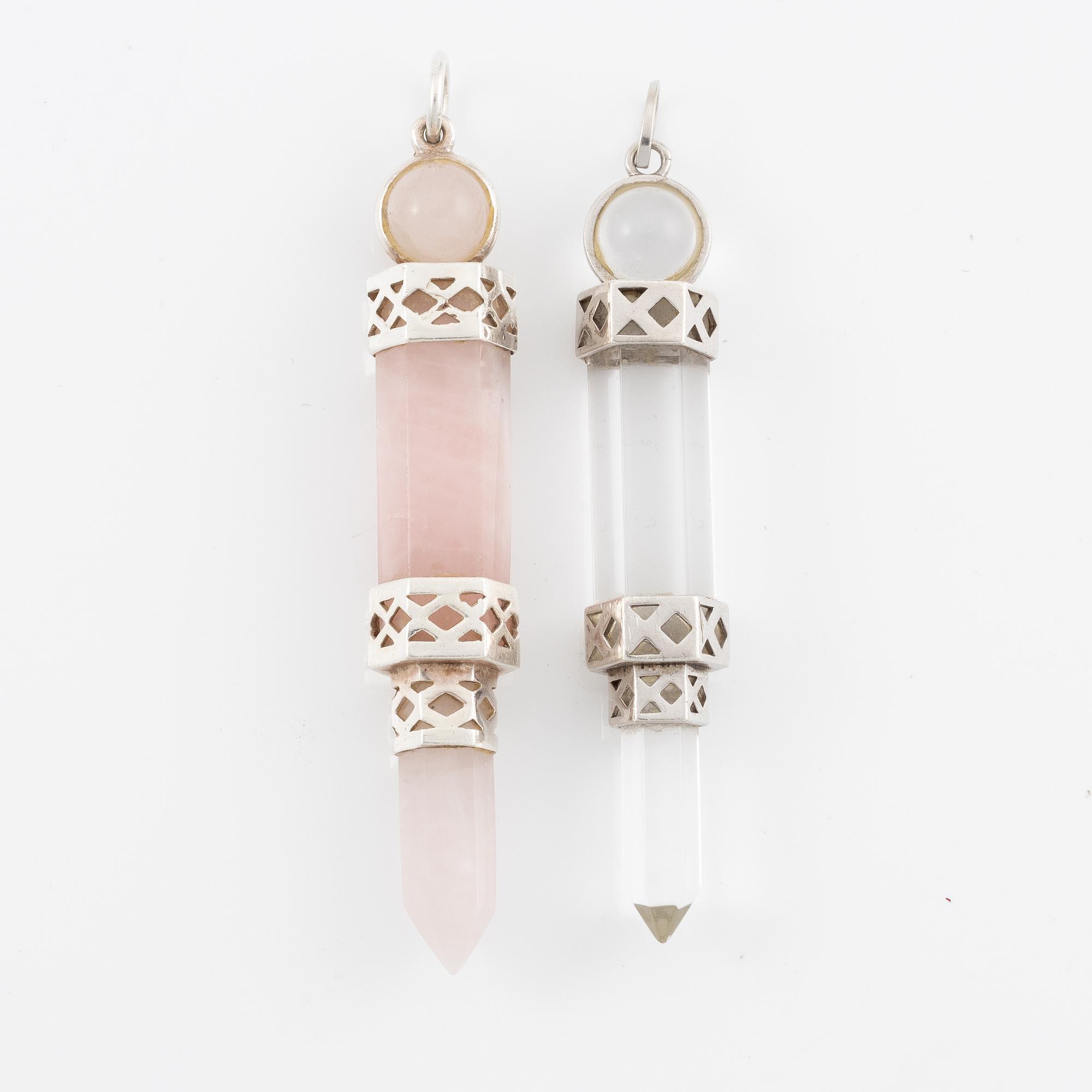 Earrings, 2 pcs, silver with rock crystal and rose quartz.