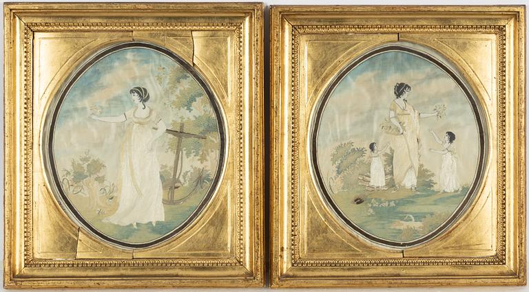 A pair of Empire silk embroderies, 1801.