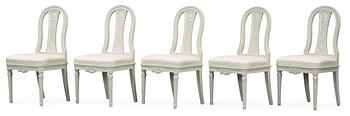 A set of five late Gustavian late 18th Century chairs, design Carl Wilhelm Carlberg 1796.