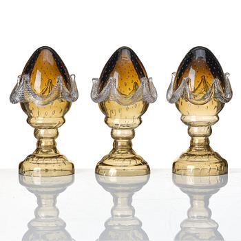 Anna Berglund, skulpturer, 3 st "Glasägg", 2007, ed. 1/6, 2/6 och 6/6.