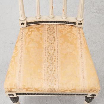 A pair  chairs and a stool, late-gustaivan style, J.O. Nyström Möbleringsaffär, Sweden, 20th century.