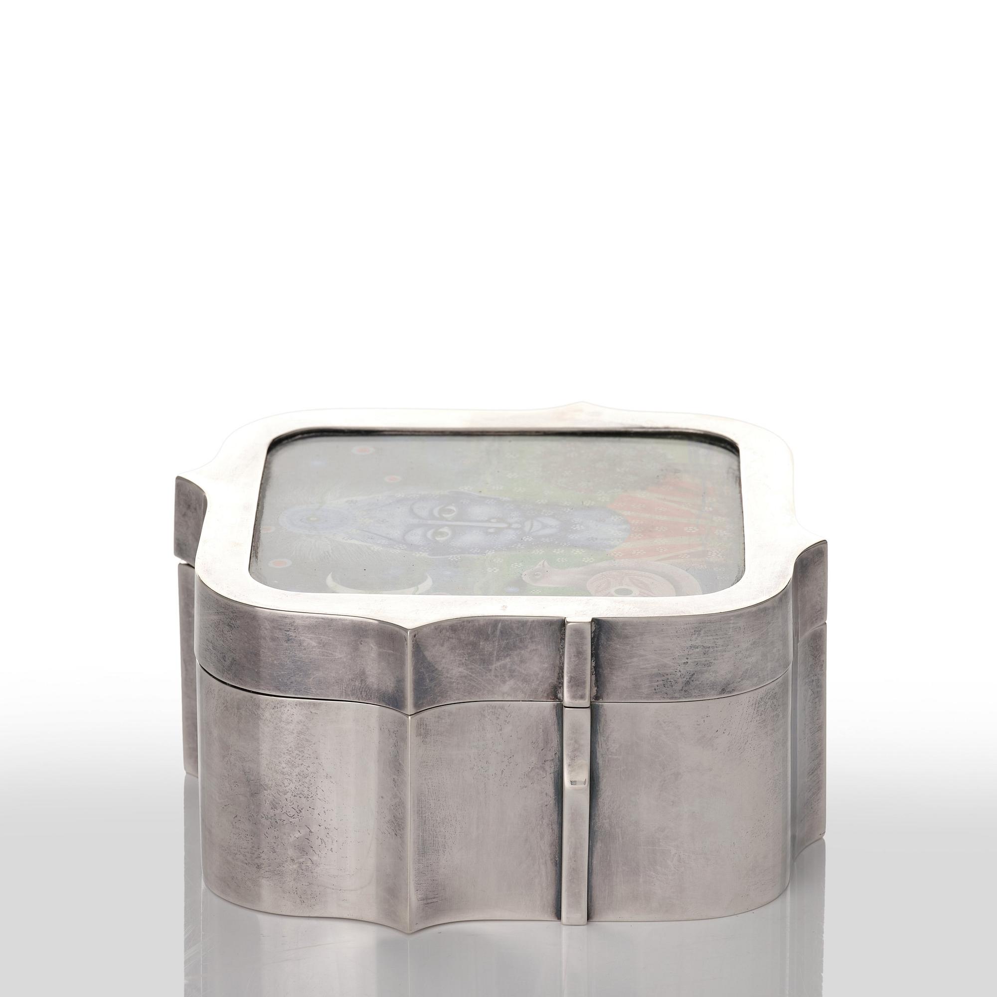 Claës Giertta, ask, Stockholm 1970, sterling, locket med gouache.