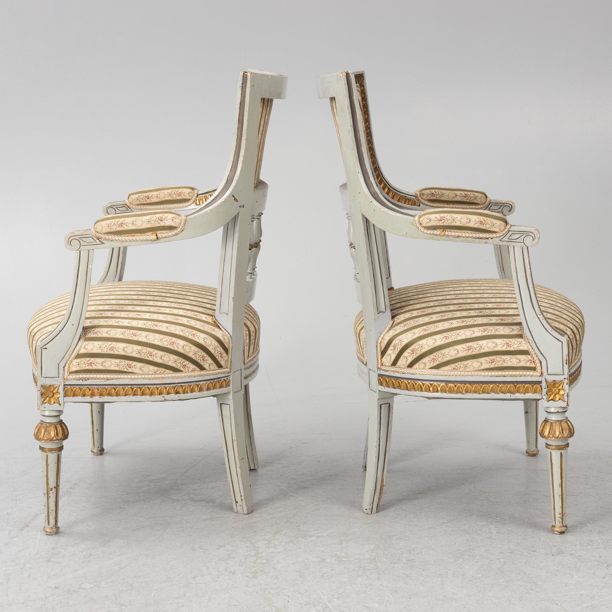 A pair of Gustavian style armchairs, 19th Century.