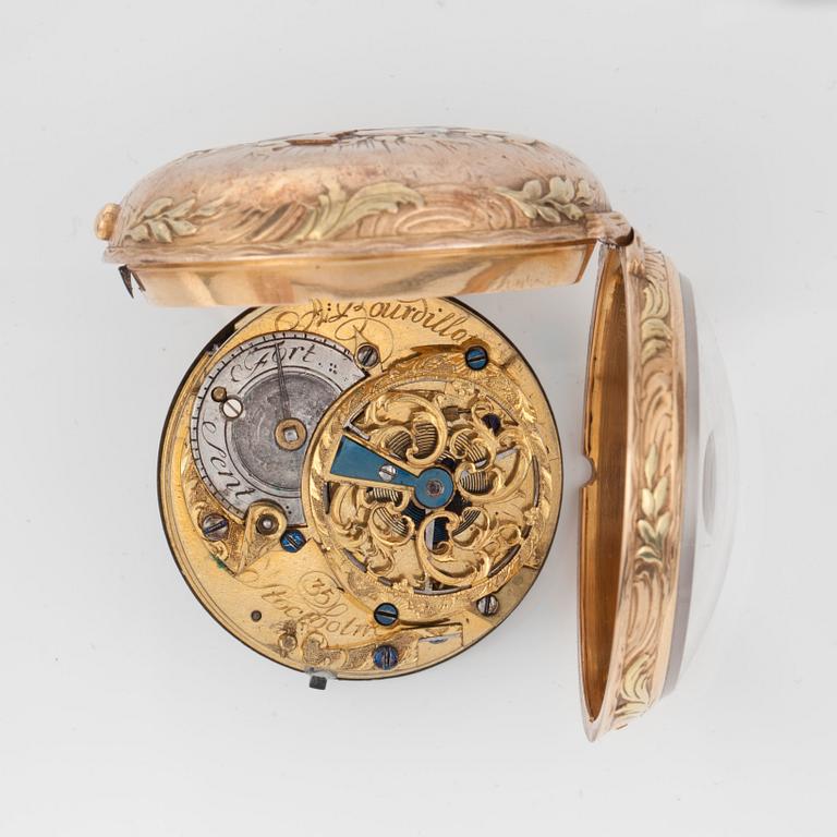 POCKETWATCH, gold, Louis XV, Augustin Bourdillon, Stockholm, ca 1760.