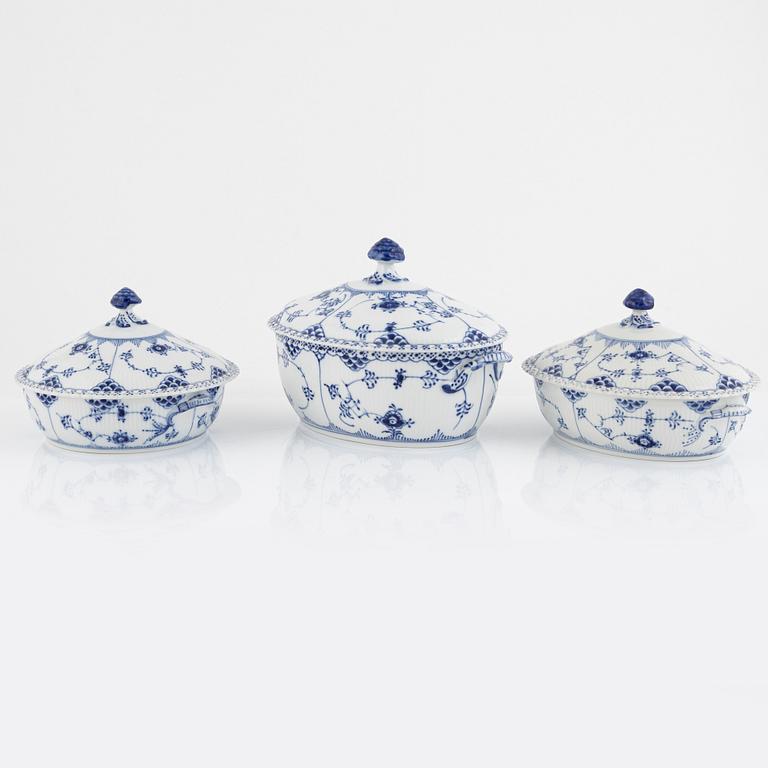 A set of three 'Musselmalet' full-lace porcelain tureens, Royal Copenhagen, Denmark.