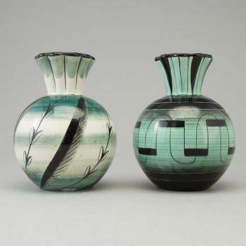 ILSE CLAESSON, VASER, två st, flintgods, Rörstrand, 1928-1936.