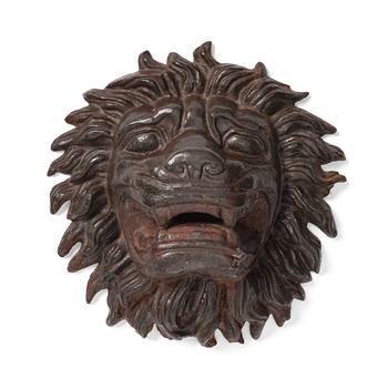 Anna Petrus, a cast iron mascaron in the shape of a lion's head, Näfveqvarns bruk, ca 1927, Swedish Grace.