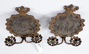 LJUSPLÅTAR, ett par, metall, barockstil, sent 1800-tal.