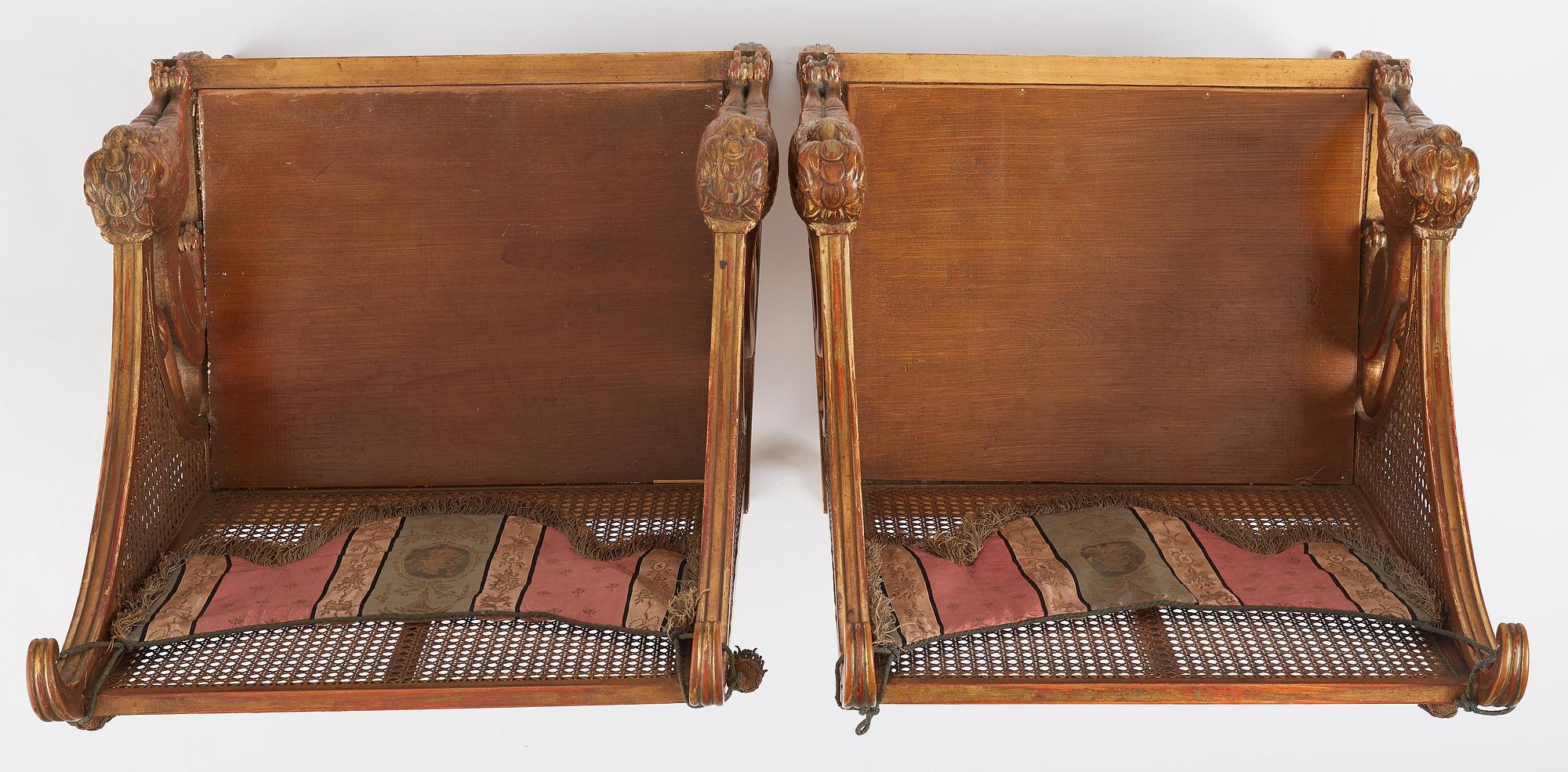 Helge Werner, a pair of gilt and carved Swedish Grace armchairs, ca 1920-30s.