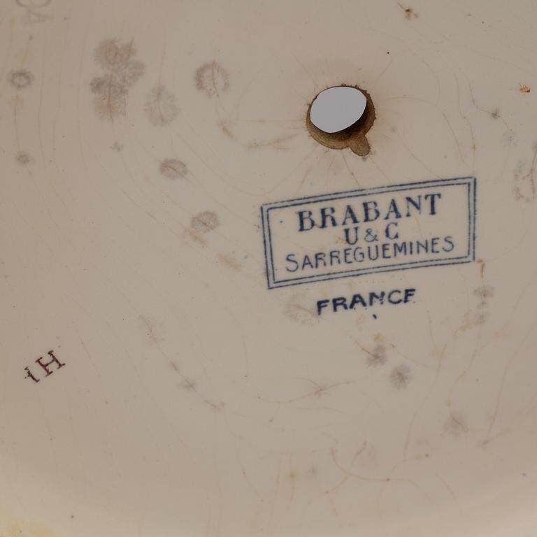 A ceramic flower pot marked Brabant U & C Sarreguemines, first half of the 20th century.